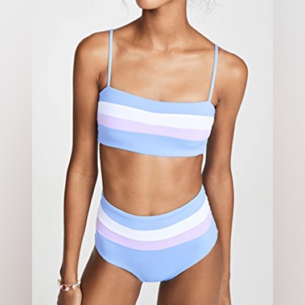 L*Space Rebel Stripe Bikini Top In Peri Blue/white/lilac